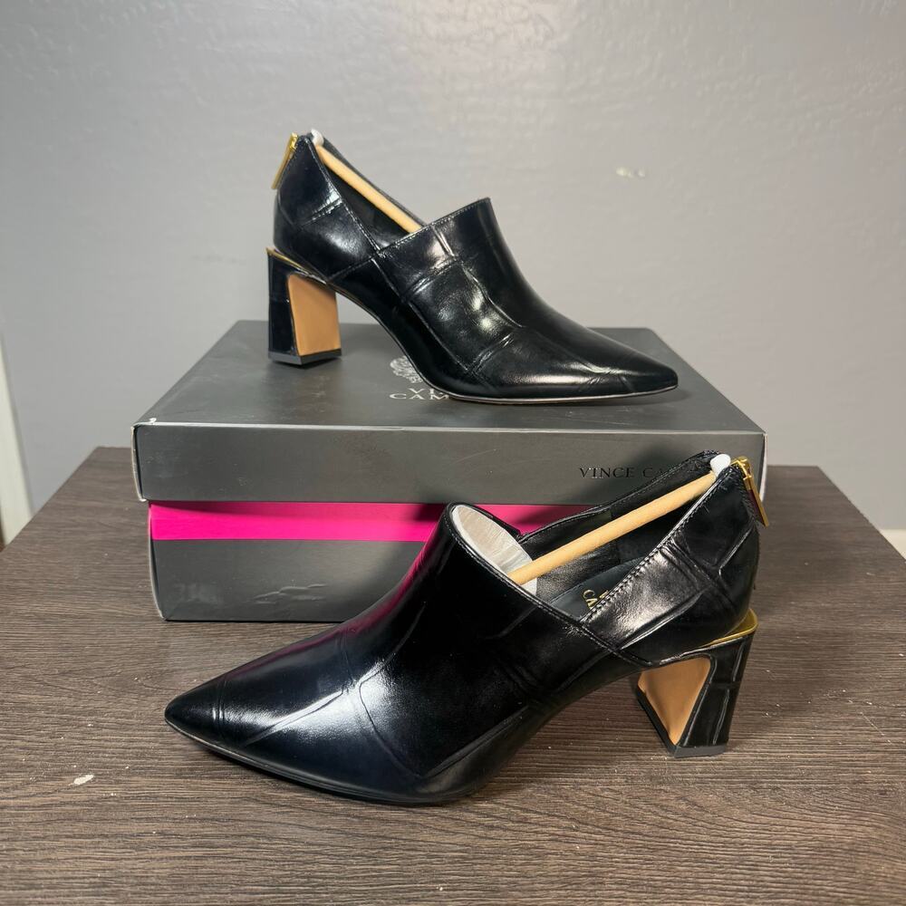 Vince Camuto Women's Haiden Pointed-Toe Block-Heel Booties, Black, US 6